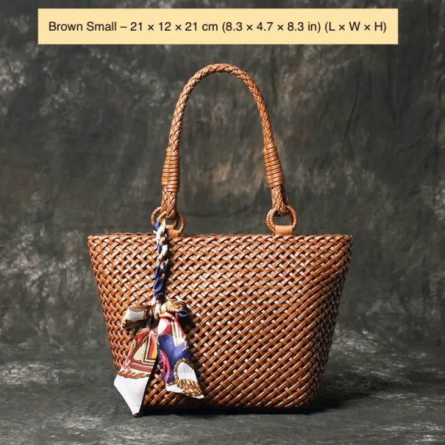 Woven Leather Trapezoid Handbag